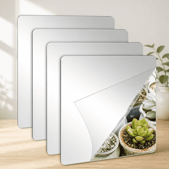 Flexible Plastic Self Adhesive Acrylic Mirror, 8 x 8 inch, 4 Pack