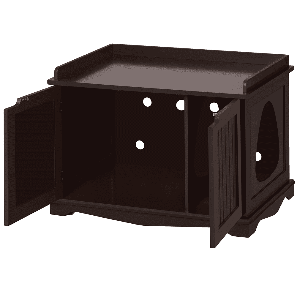 Renwick Wooden Cat Litter Box Furniture with Door, Espresso