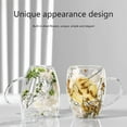 thumbnail image 3 of 350ml Double Wall Coffee Mug With Handles Clear Milk Cups Gifts Artificial Flower Glass Cup for Milk Tea Juice  Cold Beverage, 3 of 10