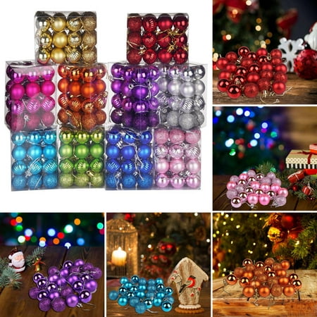 

Walbest 24Pcs 1.18 Christmas Tree Color Ball Shatterproof Multi-styles Electroplating High Gloss Mini Scene Layout Plastic Xmas Party Decor Hanging Ball Pendant Party Supplies