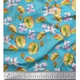 thumbnail image 1 of Soimoi Blue Cotton Duck Fabric Leaves & Purple Floral Printed Craft Fabric by The Yard 56 Inch Wide, 1 of 1
