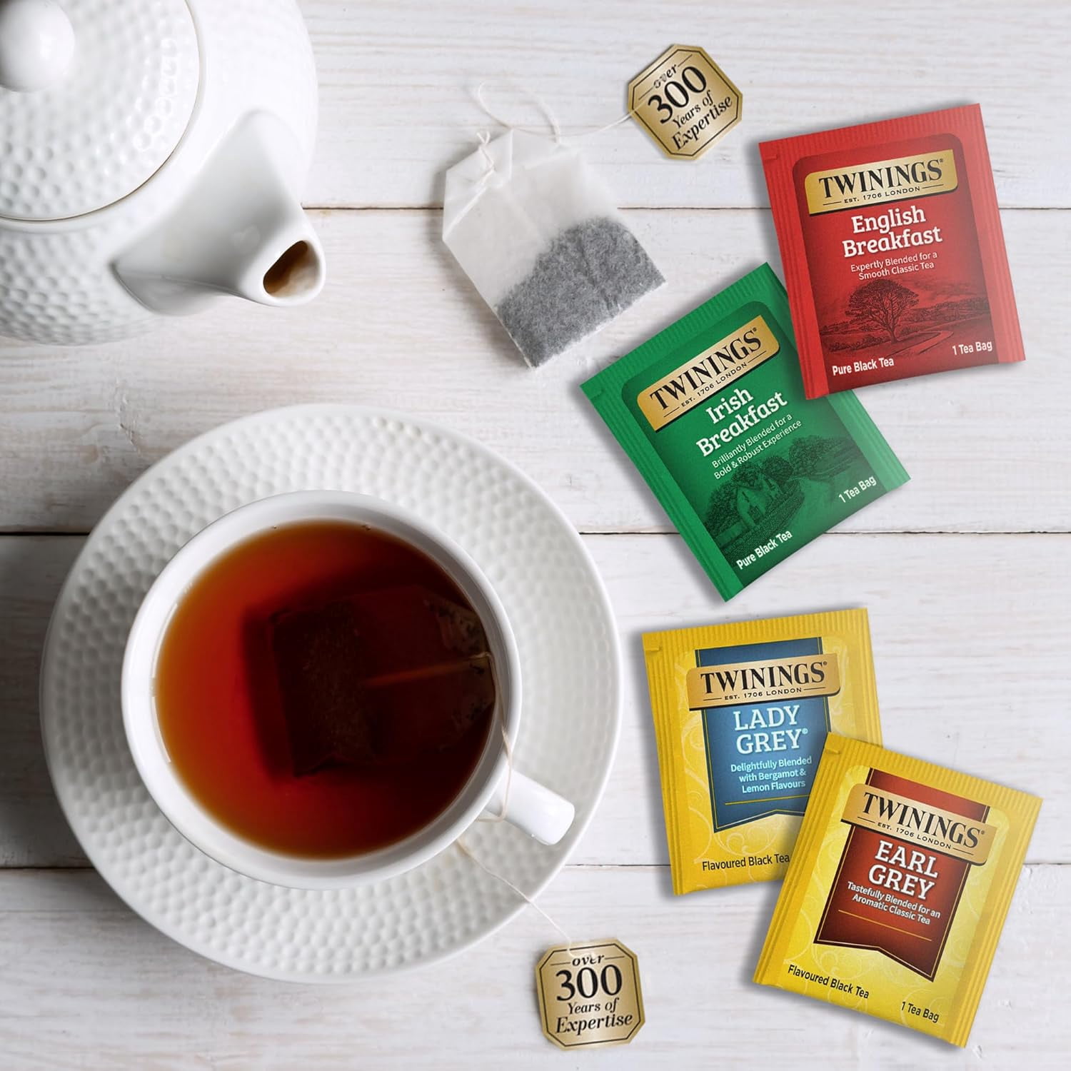 Twinings Tea Bag Sampler Variety with Bamboo Organizer (60 Tea Bags) 40 Different Flavors, Gift for Tea Lovers: Women, Men, Mom, Dad, Family, Friends, Couples