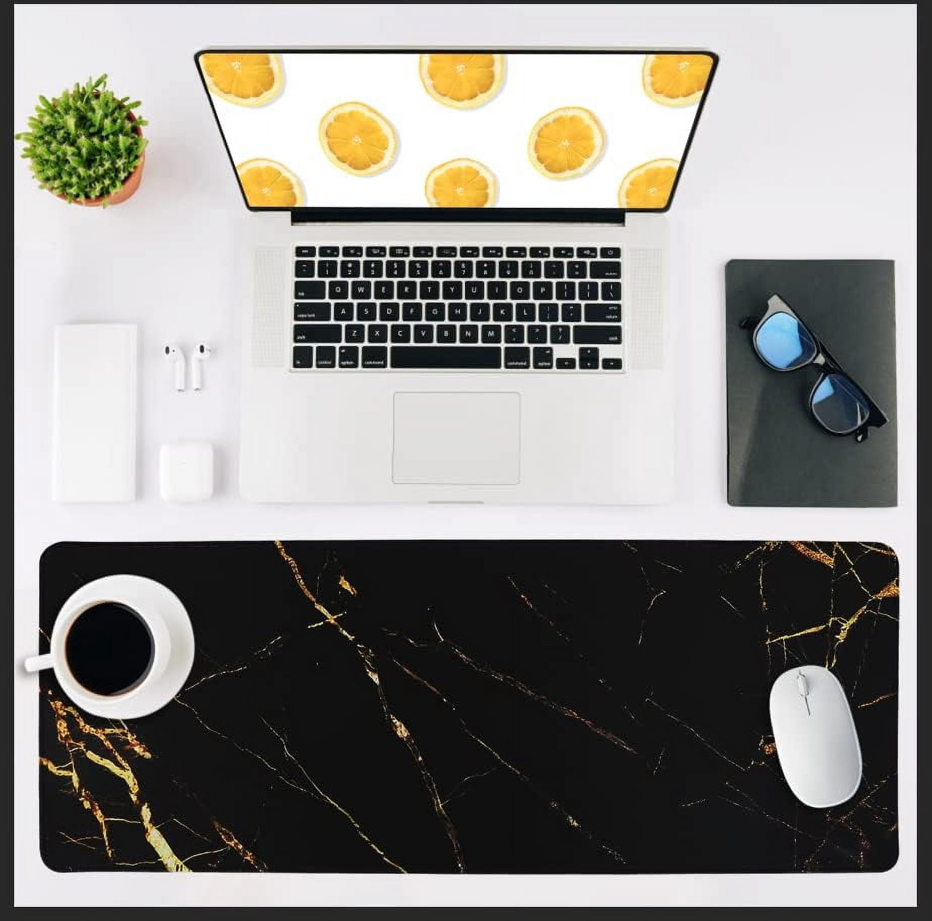 XXL Large Gaming Laptop Mouse Pad, Abstract Marble Big Desk Pads PC Keyboard Waterproof and Non-Slip 31.5 x 11.8inches 3mm Thick Rubber Table Mat,Gold Inlaid with Jade, Black Marble