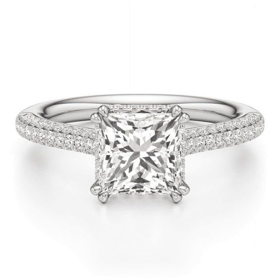 Lina Jewel 14K White Gold Plated 2.02 Ct Princess Cut Engagement Ring with Hidden Halo and Accent Diamonds - Bridal Wedding Jewelry - Proposal Ring for Women - Diamond Solitaire Engagement Ring