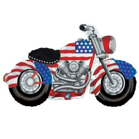 MOTORCYCLE Harley Davidson Hog BIKE Red White Blue Patriotic Party Mylar Balloon