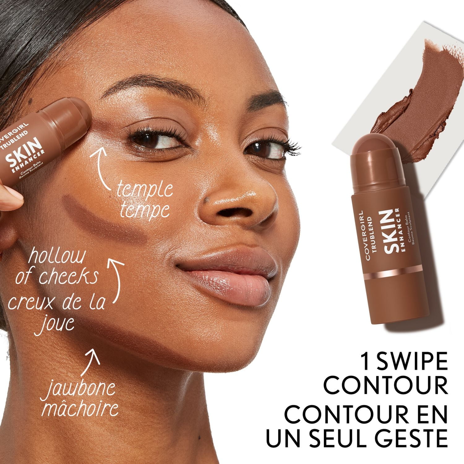 Trublend Skin Enhancer Balm Stick Contour Stick, Vegan Formula, Easy to Use, Glides on Effortlessly, Non-Greasy, Doesn't Crease, Glide, glow & go