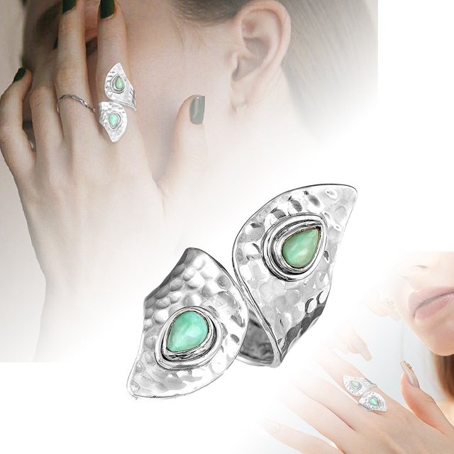 Simple Turquoise Irregular Ring Engagement Jewelry Fashionable and Popular Temperament Exquisite Index Finger Ring Female Simple
