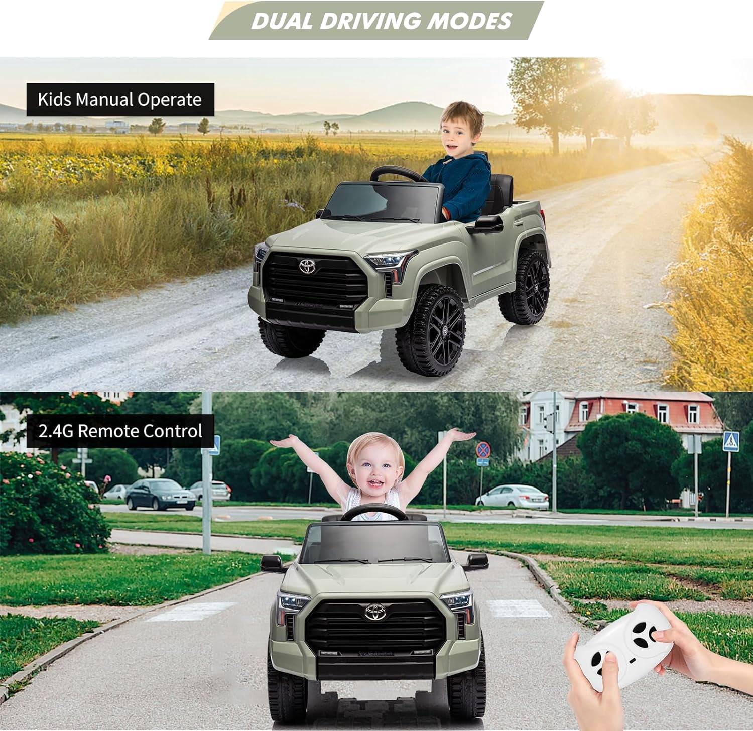 NEILA Toyota Licensed 12V Kids Ride on Truck Car Battery Powered Electric Fun Toys with Remote Control, Spring Suspension, 3 Speeds, LED Lights, Ride on Toy for 3-8 Years Boys & Girls (Green)