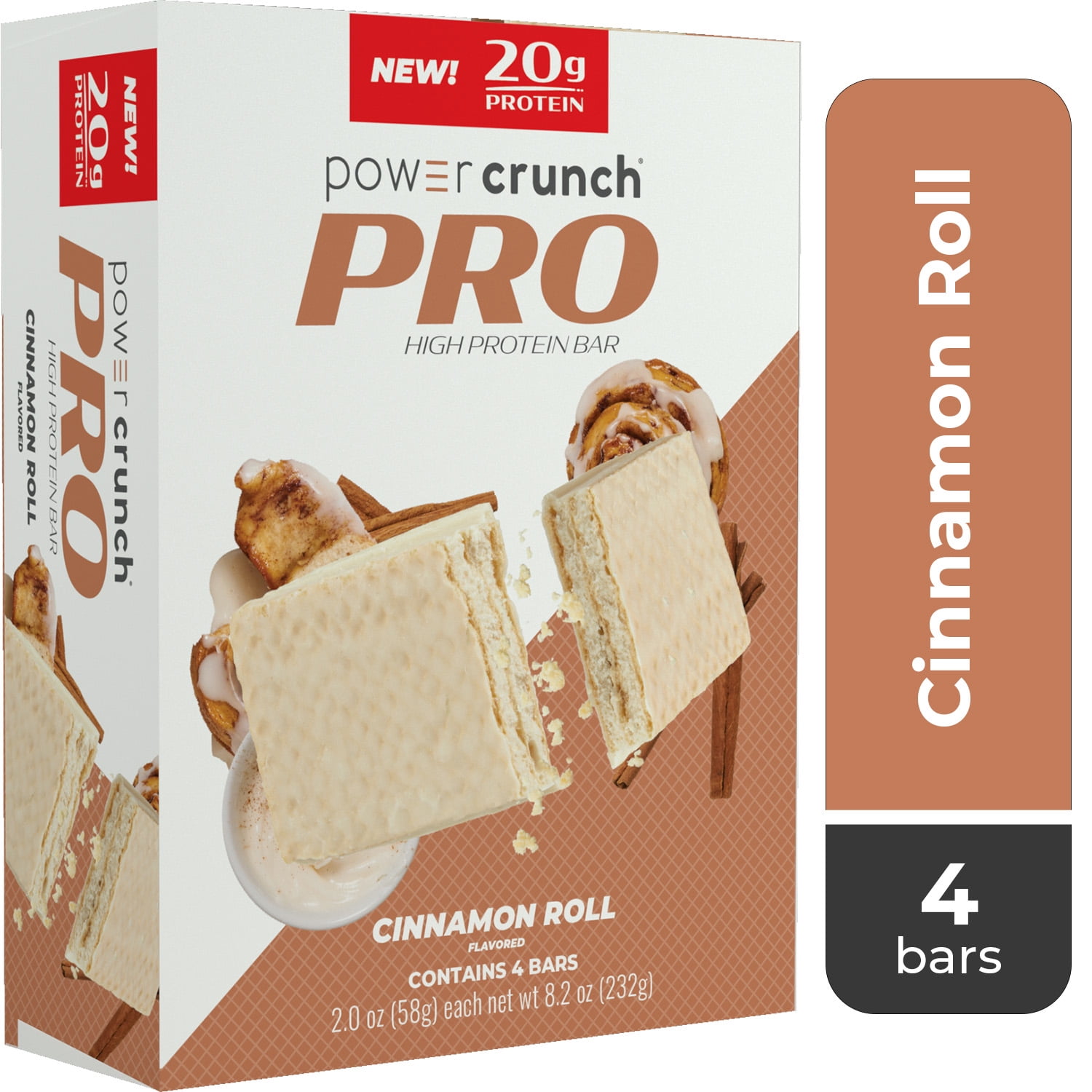 (2 pack) Power Crunch PRO Cinnamon Roll High Protein Bar, 20g Protein, 2 oz, 4 Ct