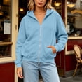 thumbnail image 2 of Sahpxhe Zip up Hoodie Women Long Sleeve Casual Fall Jacket Soft Comfy Trendy Sweatshirt with Pockets Light Blue XL, 2 of 9