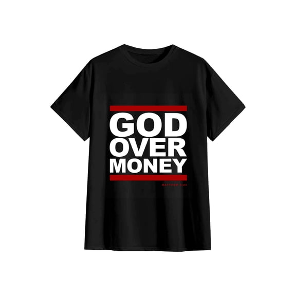 Unisex God Over Money Christian Faith Cotton T-Shirt Religious Gift S