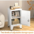 thumbnail image 4 of Metal End Table, Narrow Nightstand, Small Side Tables and Office Cabinet, Small Snack Storage Cabinet with Doors and 1 Adjustable Shelves, for Bedroom, Living Room, Office, White + Silver, 4 of 18