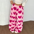 thumbnail image 2 of Women's Casual and Fashionable Printed Elastic Waist Loose Wide Leg Pants with Plush Lining for Winter and Lounge Wear,Pink,S, 2 of 3
