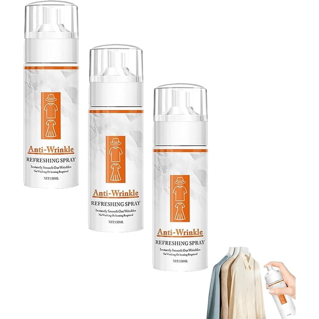 Instant Anti-Wrinkle Fabric Spray, 150ml Wrinkle Release Spray for Clothes, No Ironing Required, Easy to Use, For Shirts, Dresses, Bedding, Travel, And Work. (3PC)