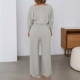 thumbnail image 2 of Women's Deep V Neck Long Sleeve Jumpsuit - High Stretch Ribbed Polyester for Casual/Outdoor Wear, 2 of 8