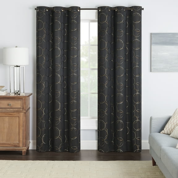 Eclipse Meridian Geometric 100% Blackout Thermaback Grommet 42 x 84 Window Curtain Panel, 1 Panel, Black