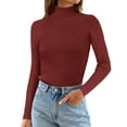 thumbnail image 2 of Delayuji Womens Long Sleeve Tops Solid Color Turtleneck Knit Base Shirt In Autumn and Winter with Women's Sweater To Wear The Top Womens Tops Red One Size, 2 of 4