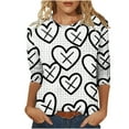 thumbnail image 2 of Hauts pour Femmes T-Shirt à Manches 3/4 à Imprimé Cœur de la Saint-Valentin à Col Rond Noir G, 2 of 6