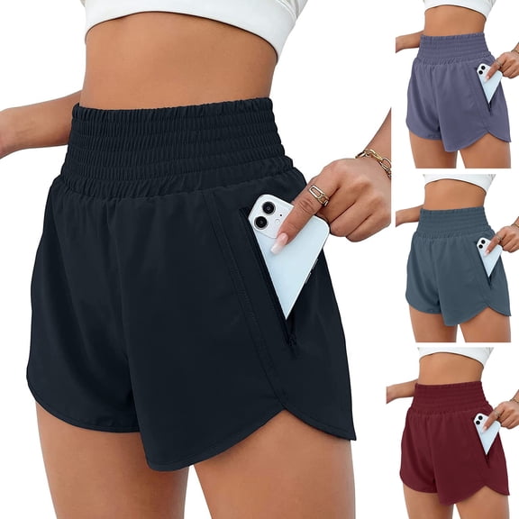 Joernso Women Wide Leg Sport Shorts Elastic High Waist Pockets Running Shorts Solid Color Fake Two Pieces Gym Shorts