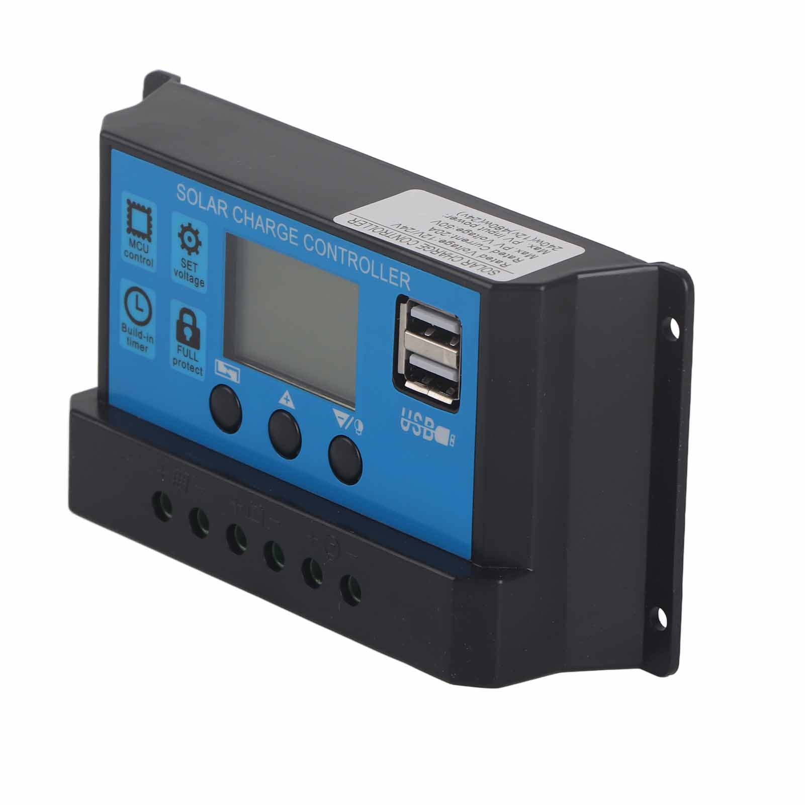 20A Solar Charge Controller 12V/24V | PWM 3-Stage, LCD Display, Overload Protection