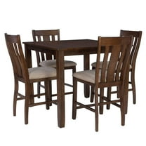 Linon Liz Rustic Wood 5 Piece Counter Height Dining Set Padded Seats in Brown