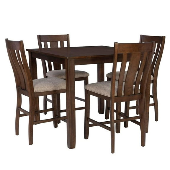 Linon Liz Rustic Wood 5 Piece Counter Height Dining Set Padded Seats in Brown