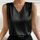 thumbnail image 2 of Top sin mangas de satén con cuello en V para mujer, para el verano, blusa informal transpirable de poliéster de color liso, 2 of 6