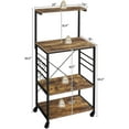 thumbnail image 4 of Yaheetech Kitchen Baker's Rack Storage Shelf on Wheels with Side Hooks, Rustic Brown, 4 of 9