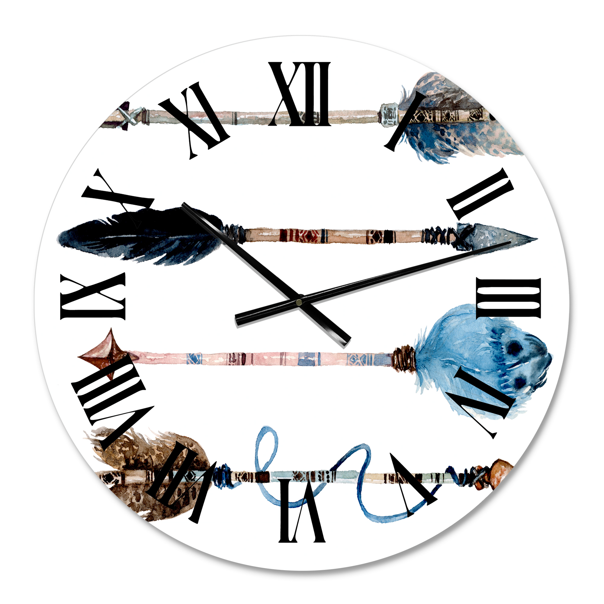 Designart 'Ethnic Feathers And Flowers On Native Arrows Iv' Bohemian & Eclectic Wall Clock
