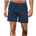 thumbnail image 3 of DDAPJ pyju Cotton Linen Shorts for Men Drawstring Beach Athletic Shorts Lightweight Breathable Summer Short Pants with Pockets Navy L, 3 of 9