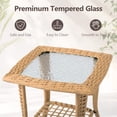 thumbnail image 5 of Alvantor Natural Wicker Small Side Table 18 x 18x 22.6 in Outdoor Patio End Table with Ripple Tempered Glass Top and Lower Shelf, 5 of 7