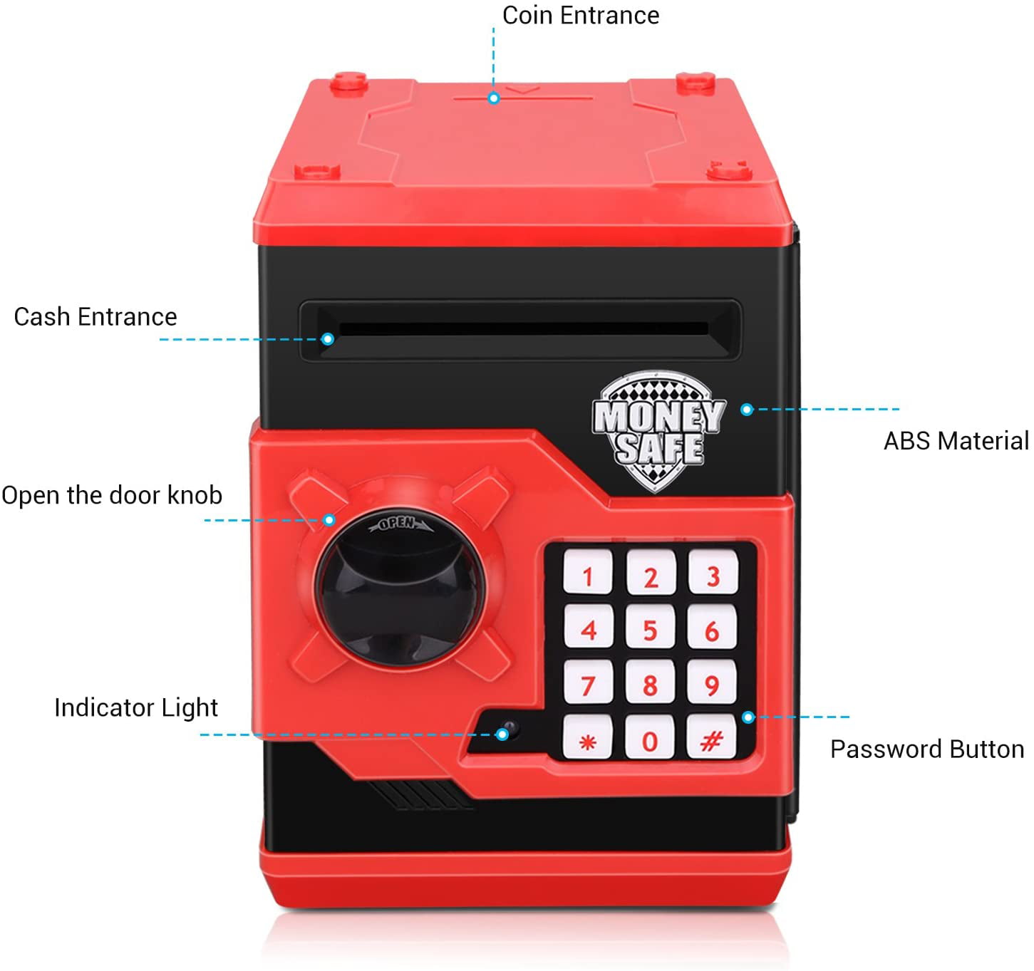 Red Electronic ATM Password Cash Coin Can Auto Scroll Paper Money Saving Box Gift for Kids Adsoner Cartoon Piggy Bank 