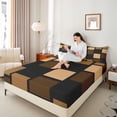 thumbnail image 3 of Castle Fairy Minimalist Geometric Square Bed Sheets 4-Piece,Mid Century Block Layout Full Size Sheets,Warm Brown Black,1 Flat Sheet, 1 Fitted Sheet and 2 Pillowcases, 3 of 7