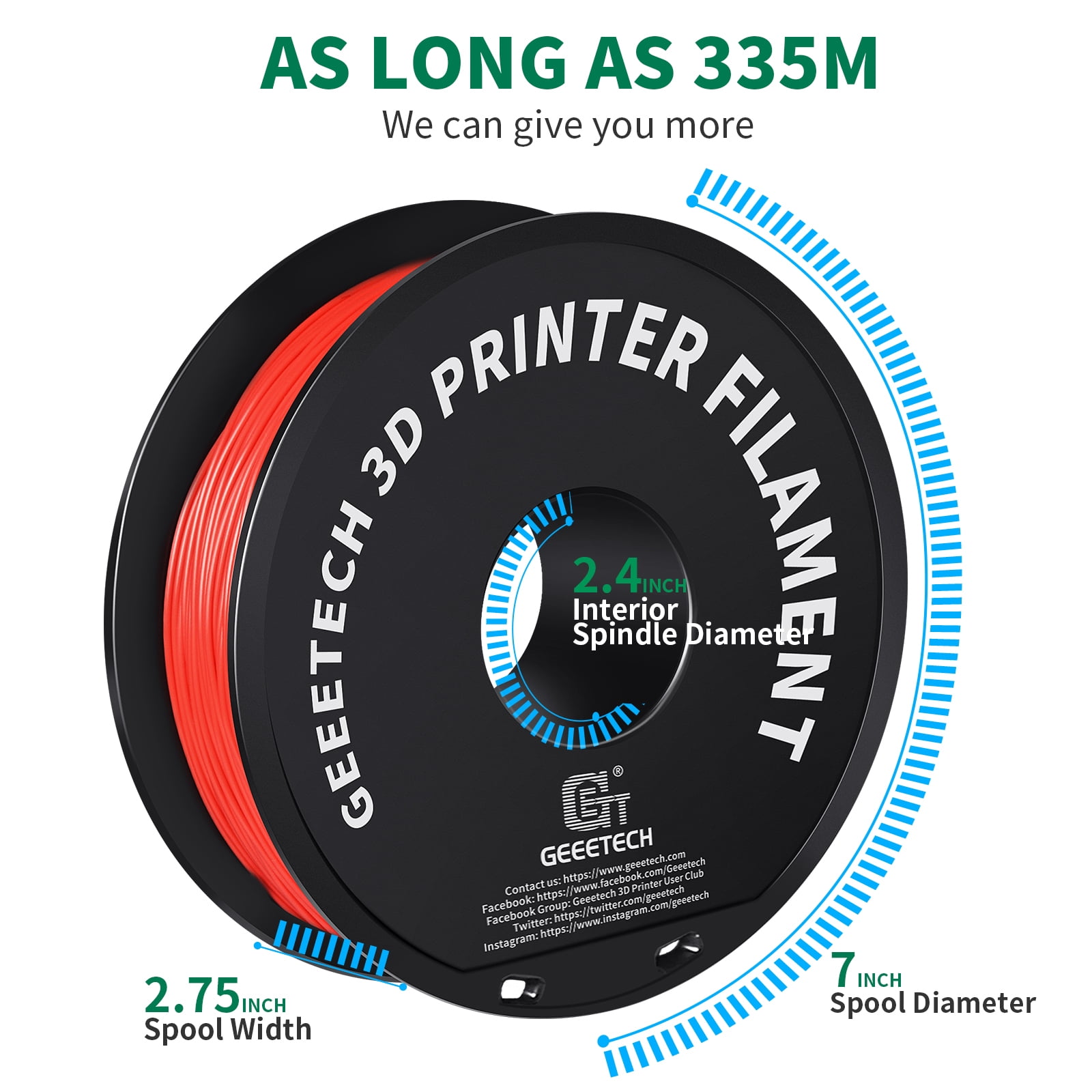 GEEETECH PLA 3D Printer Filament 1.75mm Red, Dimensional Accuracy +/-0.03mm, 10kg (22lbs) , Vacuum Packaging, Fit for Most 3D FDM Printer
