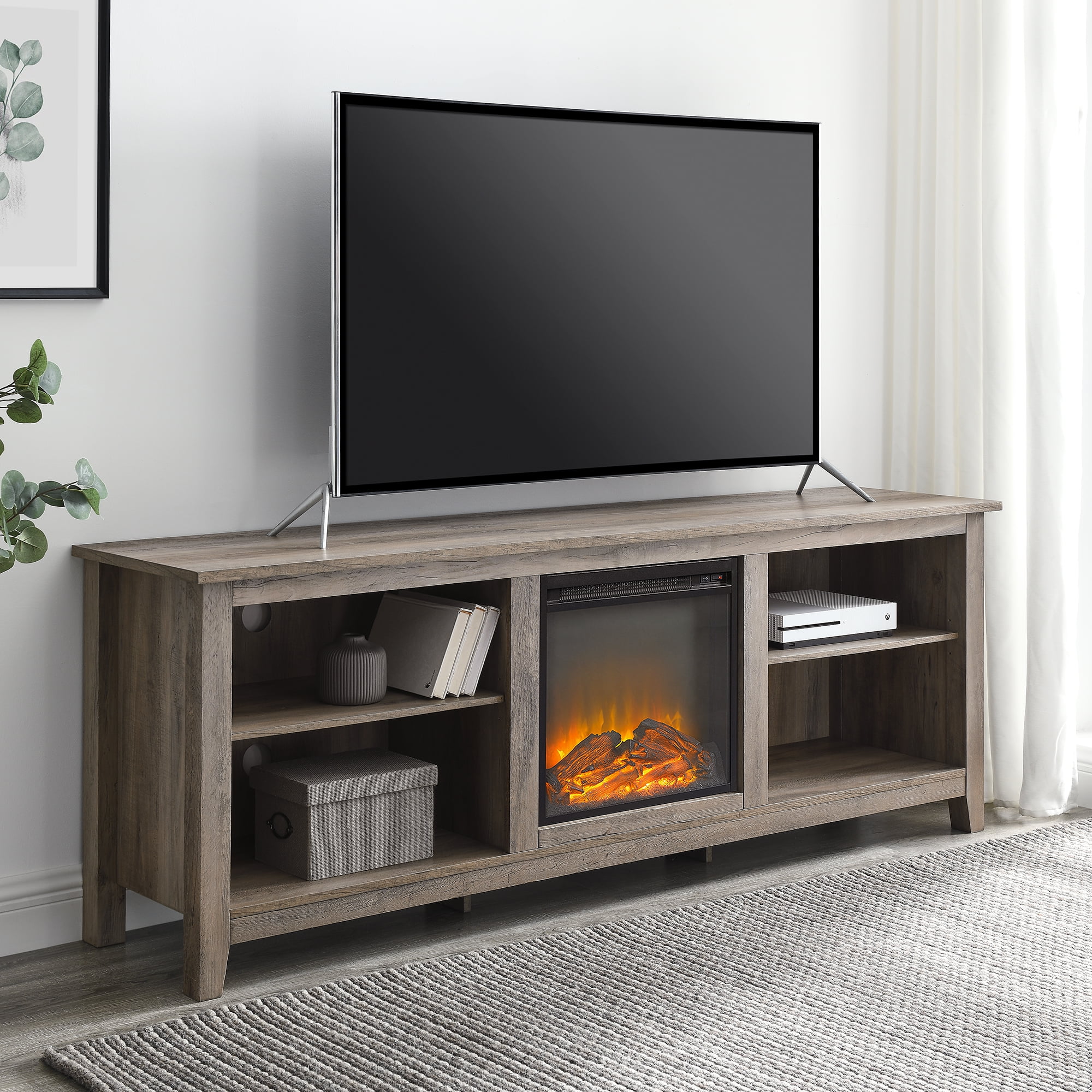 Manor Park Transitional Electric Fireplace TV Stand, Grey Wash
