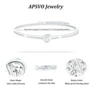 APSVO S925 Sterling Silver Plated Love Heart Initial Bracelets for Women Girls CZ Letter A Bracelet Birthday Graduation Jewelry Gifts Teen Her Mom Wife Lady Adults Kids Age Ideas