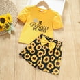 thumbnail image 3 of MHZLDYZ Summer Clothes for Girls Summer Girl Sunflower Pattern Shorts Crewneck Short Sleeve Bow Casual Home Outing for 2 To 7 Cute Clothes for Girls 10-12 Girls' Clothing Sets (Yellow,B), 3 of 6