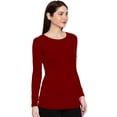 thumbnail image 2 of eloria Women's T-Shirt Round Neck Solid Color Plain Full Sleeve T-Shirt Color: Maroon | Size: S, 2 of 7