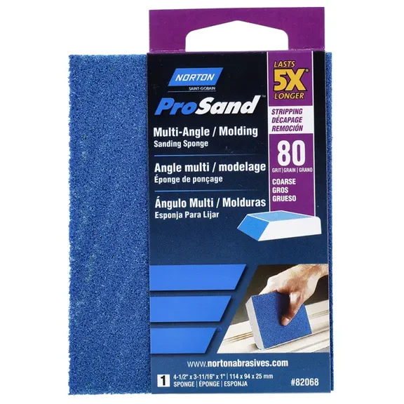 4-1/2" x 3-11/16" x 1" Norton 82068 ProSand Multi-Angle Sanding Sponge, 80-Grit, Coarse