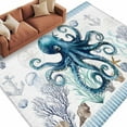 thumbnail image 2 of Area Rug for Living Room, Coastal Octopus Non-Slip Indoor Large Carpet for Bedroom/Dining Room, Nautical Starfish Shell Jellyfish Anchor Washable Low-Profile Rectangle Floor Runner Rugs - 5 x 8 Ft, 2 of 7