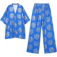thumbnail image 4 of Women's Plus-Size Two-Piece Set Loose, Long-Sleeved Top Bottom with Foil-Print Detail 2026 Fall Fashion Outfits(Blue,S), 4 of 5
