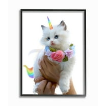 Stupell Industries Floral Kitten Fantasy Feline Rainbow Horn and Tail Framed Wall Art Design by Ziwei Li, 24" x 30", Black Framed