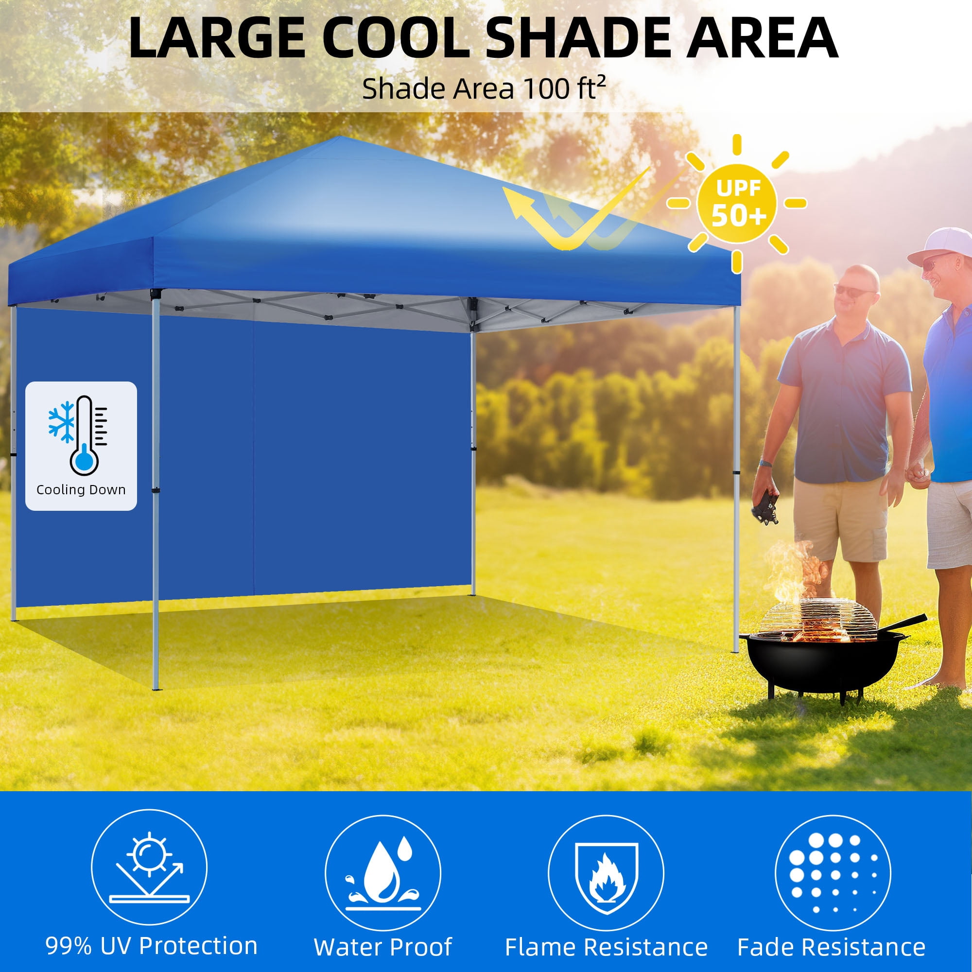 Uforic 10 ft x 10 ft Easy Pop up Outdoor Canopy Tent with 1 Removable Sidewall, Blue