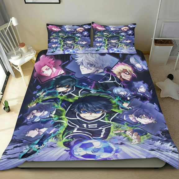 Blue Lock thin bedding set has an iconic print,One duvet cover and two pillowcases.35" x 75"（90*190cm）