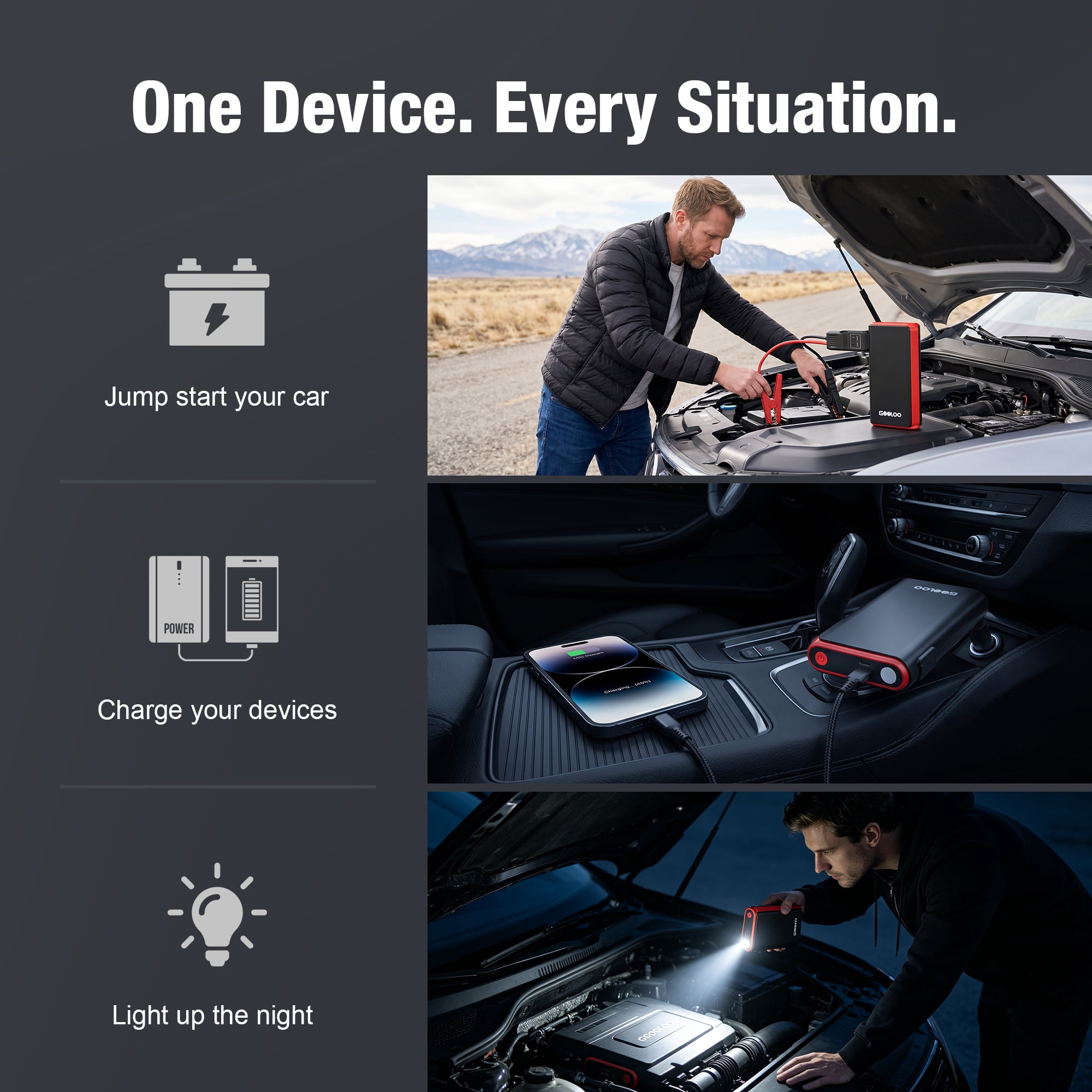 GOOLOO GE2000 2000A Portable Jump Starter for Up to 8.0L Gas & 6.0L Diesel Engines, SuperSafe Protection, Compact Car Battery Starter Pack with LCD Display & LED Light
