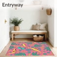 thumbnail image 3 of ODIKA 8'x10' Machine Washable Non-Slip Area Rug, Prehistoric Forest with Smiling Dinosaurs and Twisting Ferns High Traffic Rug, Pink, 723299, 3 of 7