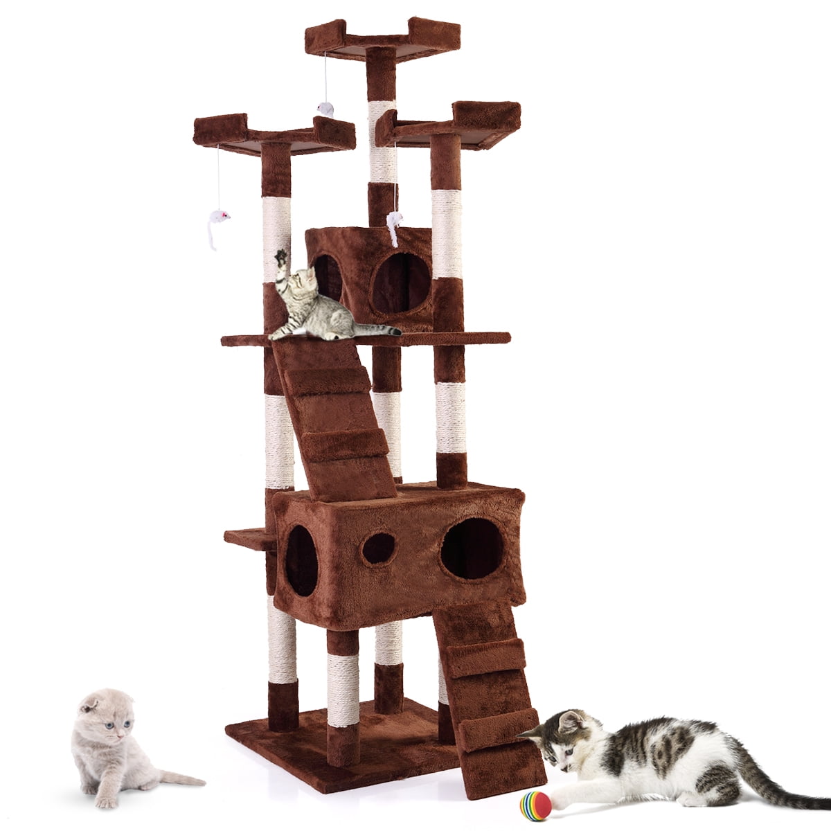 Jaxpety 67in Cat Tree & Condo Scratching Post Tower, Brown