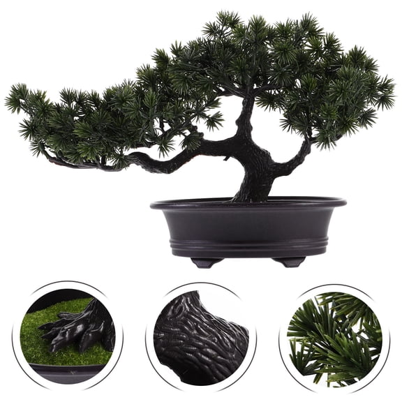 Masteelf Hemoton Artificial Bonsai Pine Tree, Indoor Lifelike Faux Pine Plant in Decorative Pot for Home or Office