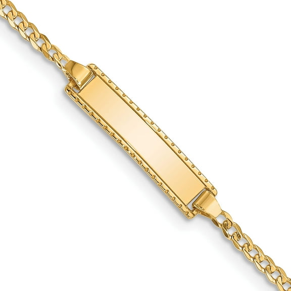 14K Yellow Gold 6In Engraveable Curb Link Baby/Child Id Bracelet (6 X 5) Made In United States bid52-6