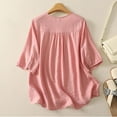 thumbnail image 4 of Yuanlook Womens Crew Neck Shirts Tops Casual 3/4 Sleeve Loose Fit Blouses Ruffle Sleeve Summer Tees - Pink - M, 4 of 9